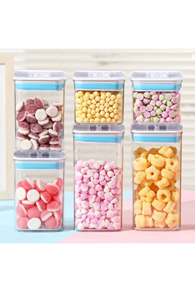 Flippy Food Storage Containers, Set of 6 (2x0.5L, 2x0.8L, 2x1.2L), Transparent with Blue-White Lid