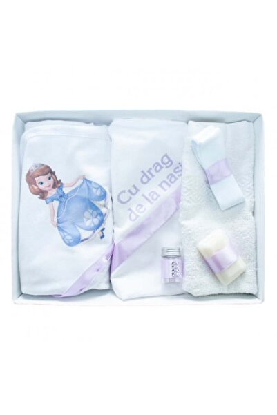 OEM Set Botez Personalizat „Cu dragoste de la Nași” - Sofia - Alb/Mov - TPB-230