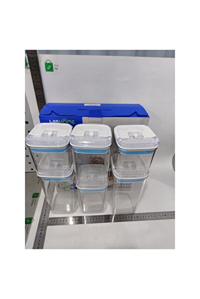 Flippy Food Storage Containers, Set of 6 (2x0.5L, 2x0.8L, 2x1.2L), Transparent with Blue-White Lid