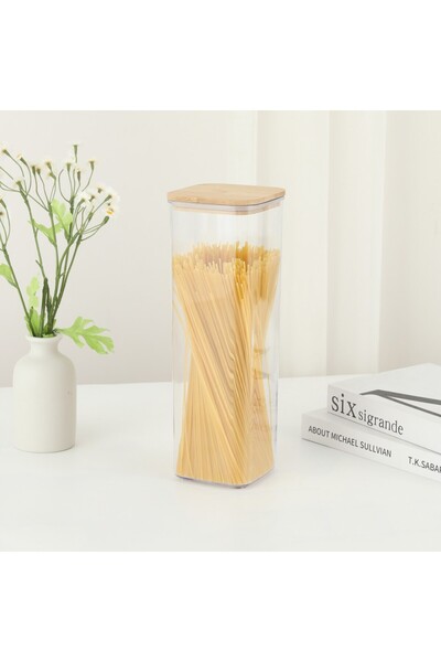 Flippy Food Storage Container, Plastic with Bamboo Lid, 10x10x30 cm, 1.9 L, Transparent