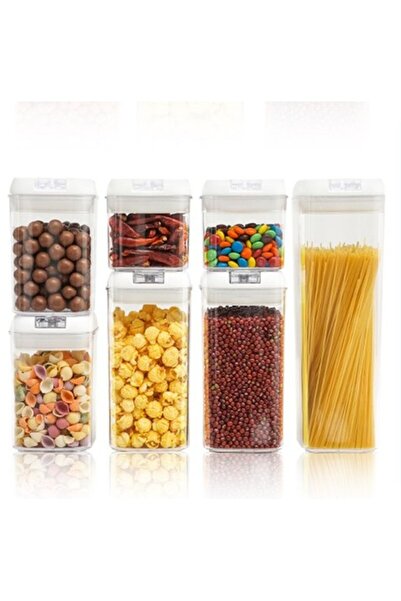 Flippy Set of 7 Plastic Airtight Containers (2×0.5L, 2×0.8L, 2×1.2L, 1×1.9L), White Lids