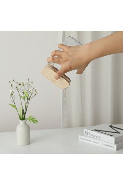 Flippy Food Storage Box - Plastic with Bamboo Lid, 10x10x19 cm, 1.2 L, Transparent