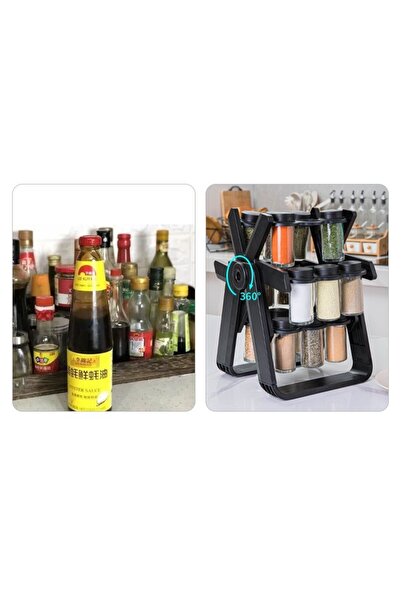 easybox Flippy Rotating Spice Rack, 360° Swivel, Portable, 34x23 cm, ABS/Glass, Black