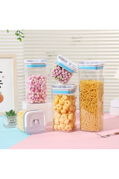 Flippy Food Storage Containers - Set of 5 (0.5L, 2x0.8L, 1.2L, 1.9L), Transparent with Blue-White Li