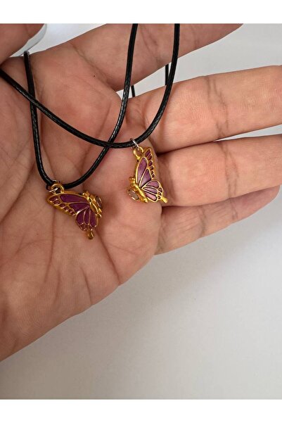 Herşey Nota Mor Mıknatıslı Kelebek Kolye – Unisex, Çift ve Arkadaşlık Hediye ...