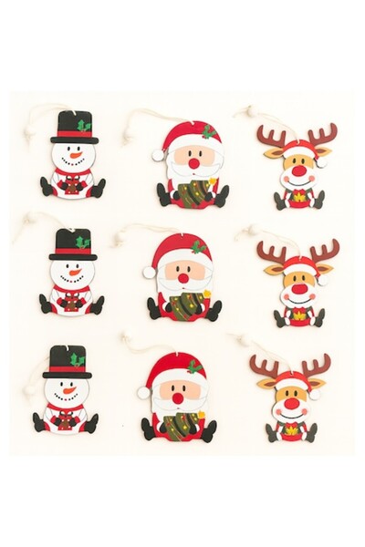 OEM Set de 9 decorațiuni din lemn pentru bradul de Crăciun (Moș Crăciun, Om d...