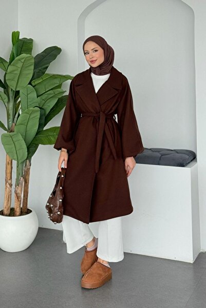 Hazamoda معطف ديانا بالون كول بلون بني غامق