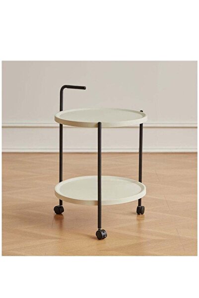 Arabest Movable 2-Layer Round Coffee Table, 2-Tier End/Bedside Table, Mid-Century Modern