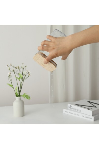 Flippy Food Storage Container, Plastic with Bamboo Lid, 10x10x14 cm, 0.8 L, Transparent