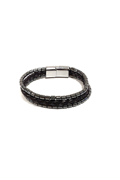 Herşey Nota Black Leather Unisex Bracelet with Metal Detail – Minimal and Mod...