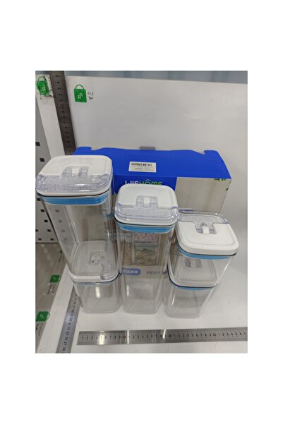 Flippy Food Storage Containers - Set of 5 (0.5L, 2x0.8L, 1.2L, 1.9L), Transparent with Blue-White Li