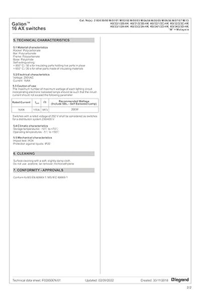 Legrand Galion 2-Gang 2-Way Light Switch 16AX 250V (White Finish)