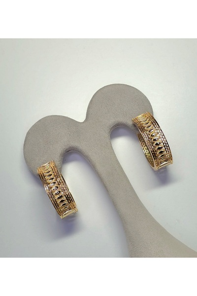 Mrs.Lry Çelik Geniş Bombeli Ajur İşlemeli Gold Renk Trend Halka Küpe