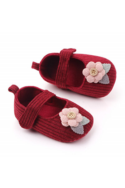 BebeNou Pantofi bebeluși vișini cu floare roz - Mărimea 20, 9-12 luni