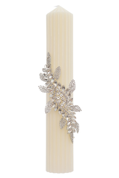 Recostore Lumanare canelata pentru botez, ivoire cu accesoriu, 35x6 cm, REC50...