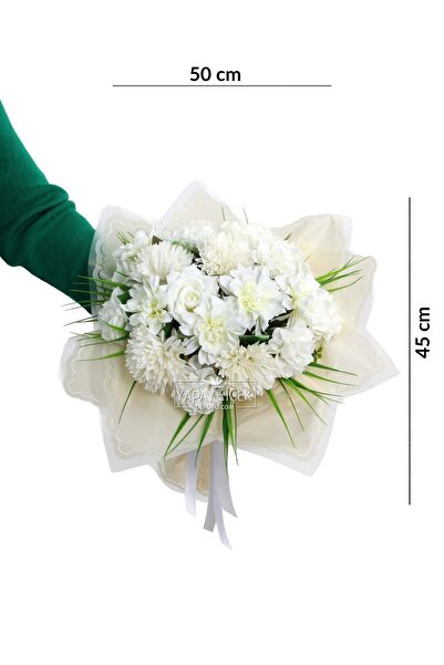 Yapay Çiçek Deposu White Lunara Artificial Gift Bouquet for Promise Engagement Proposal Flower