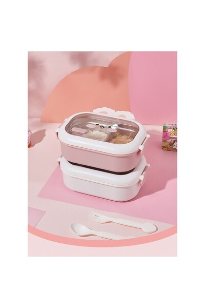 easybox Flippy Lunch Box, 2 Compartments, Bunny Design, 1000 mL, 22x17.8x8 cm, Pink