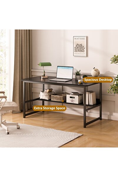 Venpara Computer Desk with Shelf, Sturdy Steel Office Table & Study Desk, Rounded Corner Design