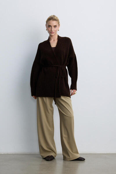 BE BLUE Brown Thin Belted Kimono Cardigan