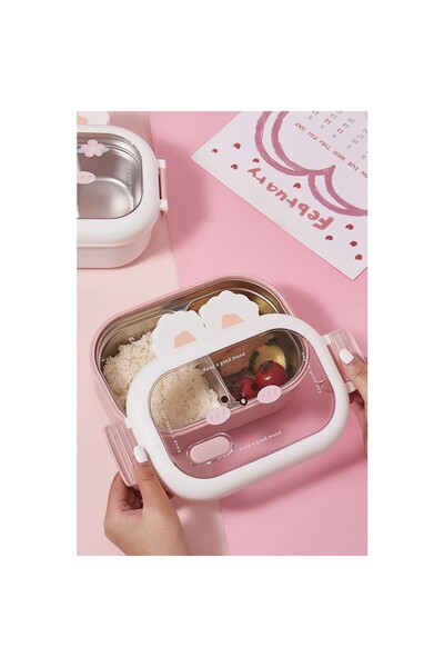 easybox Flippy Lunch Box, 2 Compartments, Bunny Design, 1000 mL, 22x17.8x8 cm, Pink