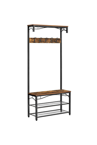 VASAGLE Ράφι ρούχων, παπουτσοθήκη και πάγκος με ράφια, με γάντζους, 80x32x178...