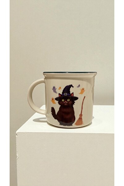 Butik RueDesign Cadılar Bayramı Halloween Temalı Sevimli Siyah Cadı Kedi Dese...