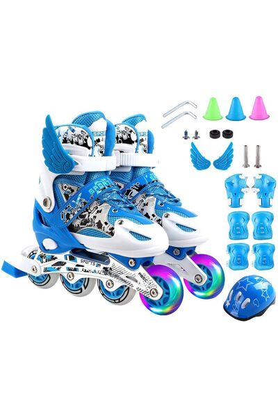 COOYA Skates Shoes for Beginners,Adjustable Inline Skates Roller Skate Shoe Set with LED Flash,31-34Size
