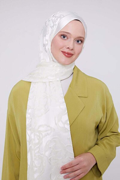 Levidor Beyaz Gül Desen Deluxe Devore Şal