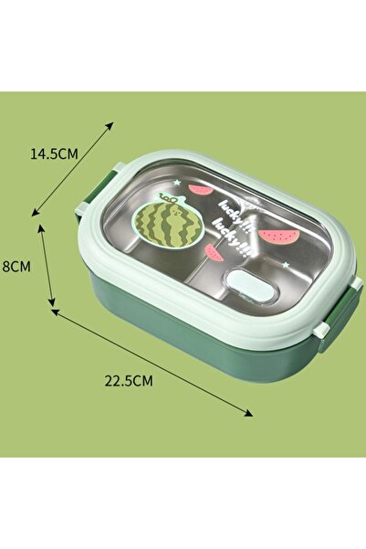 Flippy Lunch Box Container, PP Plastic with Metal Inner Compartment, 22.5 x 14.5 x 8 cm, Green