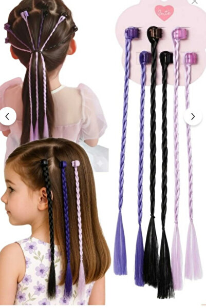 Nisankids Mor Renkli Örgü Saçlı Mandal Toka Seti 6 Adet