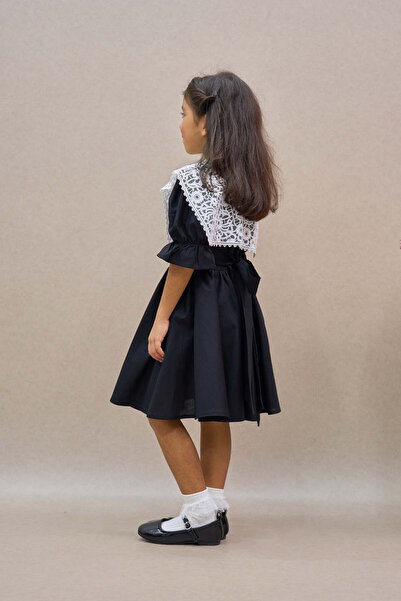 KÜÇÜĞÜM BUTİK Vintage Collared Black Girls' Poplin Dress