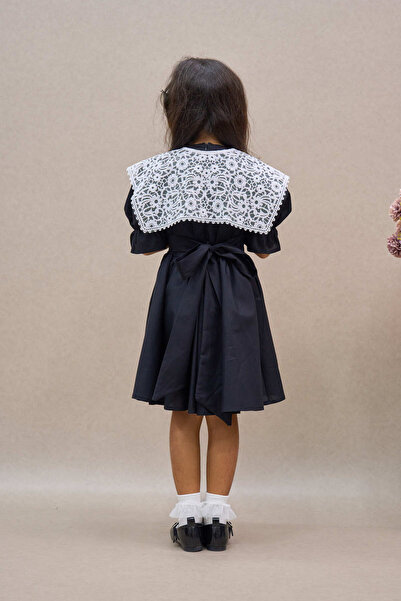 KÜÇÜĞÜM BUTİK Vintage Collared Black Girls' Poplin Dress