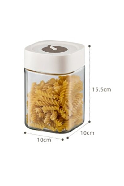 Flippy High-Quality Glass Jar, Airtight Lid, 1000 mL, 10x10x15.5 cm, White