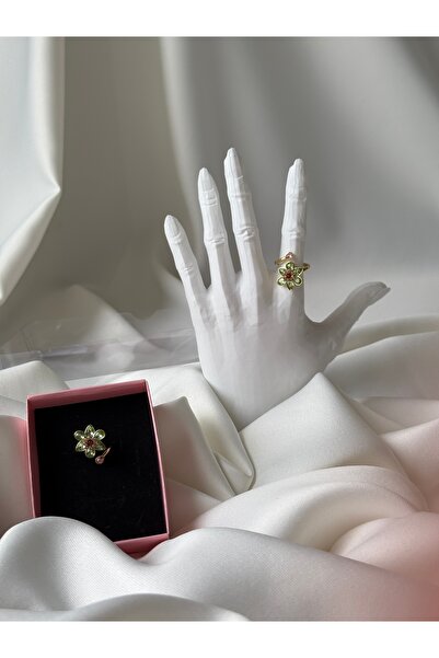 NB STEELORA خاتم ذهبي أخضر اللون على شكل زهرة