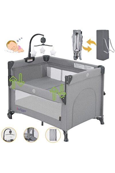 indiggo Kiddo™ HUG Foldable Co‑Sleeper Crib with Sliding Side (Light Slate Gray)