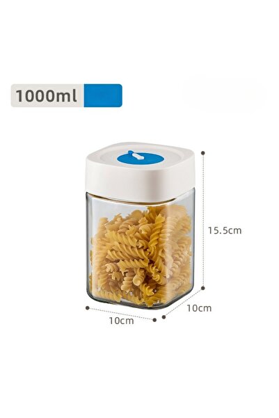 Flippy High-Quality Glass Jar, Airtight Lid, 1000 mL, 10x10x15.5 cm, White
