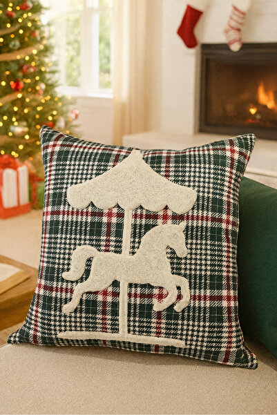 Pilloveland Punch Nakışlı Kırlent Kılıfı - 43*43 Cm - Yeşil Ekose Pony - PNK001