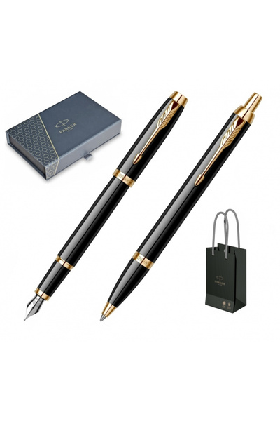 Parker IM Royal Black Lacquer GT Fountain Pen + Ballpoint Set