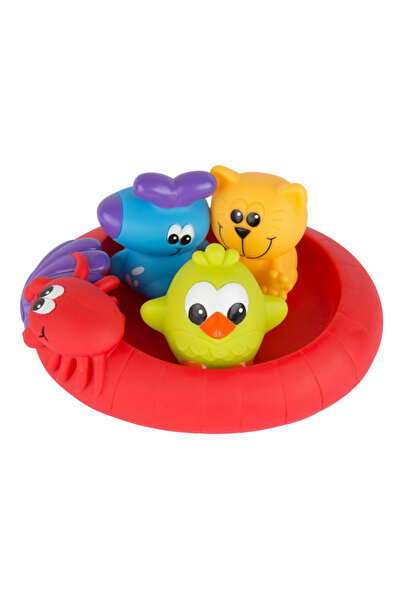 Playgro Set of 3 bath animals and floating boat, Playgro, No holes, Multicolor