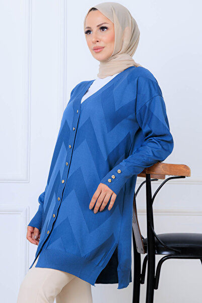 benguen Μακριά ζακέτα με σχέδιο N3193 Indigo