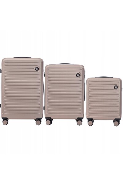 WINGS BRAND Set de 3 bagaje rigide WINGS COOT, cu rotire la 360°, auriu șampanie