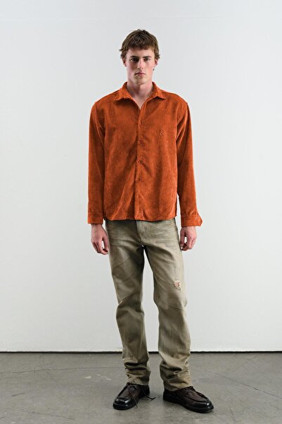 GIESTO Oversized Dressed Velvet Orange Shirt