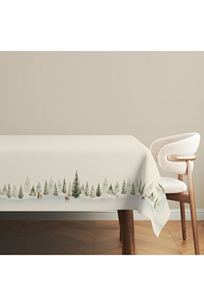 Lenjerii Deosebite Χριστουγεννιάτικο τραπεζομάντιλο με έλατα και ταράνδους, 100% βαμβάκι 140x320εκ., Πεύκο