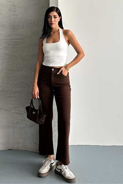 macharel jeans Καφέ τζιν μεγέθους χωρίς στρίφωμα