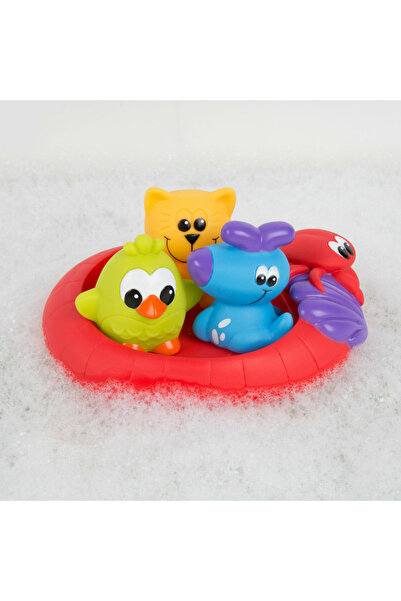 Playgro Set of 3 bath animals and floating boat, Playgro, No holes, Multicolor