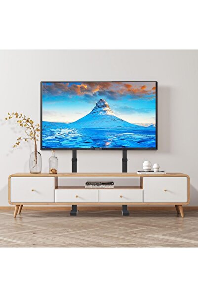 Chulovs Adjustable Floor TV Stand with Wheels and Two AV Shelves for 32-75" TVs (Black-1)