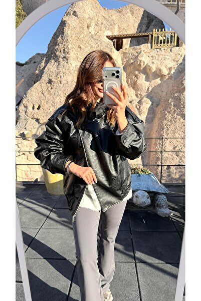 pelin yıldız butik Cupra Siyah Deri Ceket