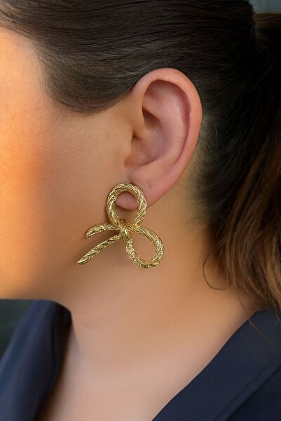 TURBİJ أقراط نسائية ذهبية اللون على شكل فيونكة