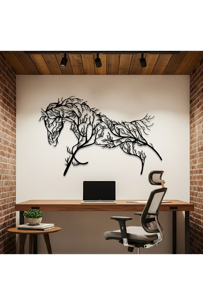 Genel Markalar Ağaç Dalı At Temalı Ahşap Duvar Tablosu