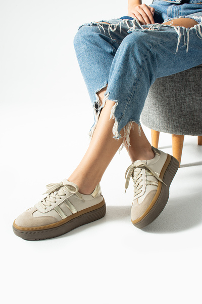 Getcho Γυναικεία αθλητικά παπούτσια Doak από γνήσιο δέρμα σε μπεζ χρώμα